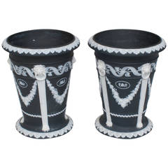 Pair of Black Wedgwood Jasperware Neoclassical Planters