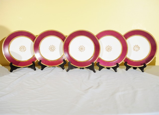 Some of the plates, on plate stands.