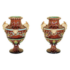 Pair of Majolica Urns