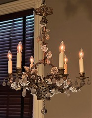 6-Light Bronze Basket Chandelier With Porcelain Roses