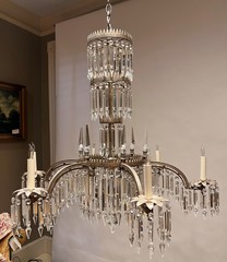 6-Light Silvered Bronze & Crystal Electrified Gasolier
