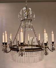Neo-Classic Style 10-Light Bronze & Crystal Chandelier