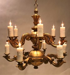 12-Light Baroque Style Carved Gilt Wood Chandelier